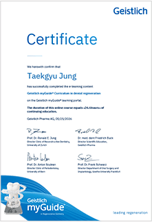 정택규 대표원장 Geistlich myGuide 치과 재생 커리큘럼 26.6시간 수료증